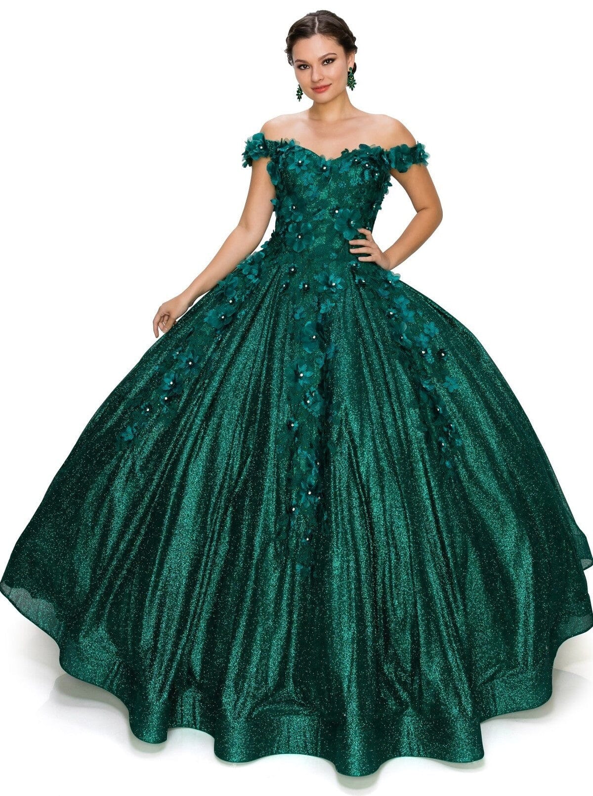 open lace back dress Glittery Ball Gown with 3D Floral by Cinderella Couture 8020J– sheerdreamz