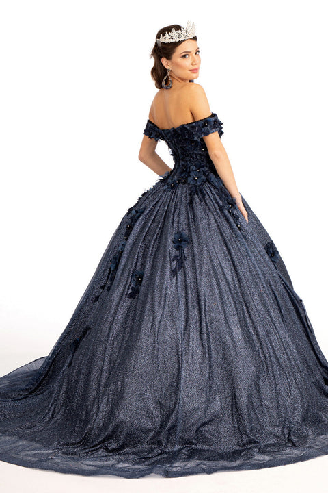 Elizabeth K GL1971: Ball Gown with 3D Floral Glitter Embellishments