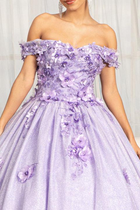 Elizabeth K GL1971: Ball Gown with 3D Floral Glitter Embellishments