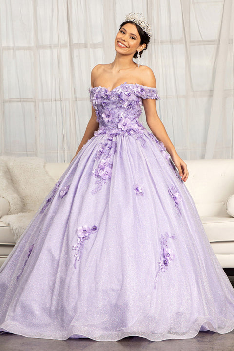 Elizabeth K GL1971: Ball Gown with 3D Floral Glitter Embellishments