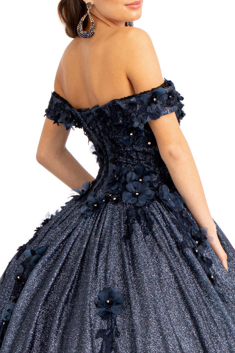 Elizabeth K GL1971: Ball Gown with 3D Floral Glitter Embellishments