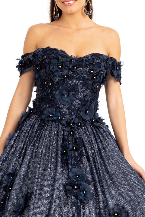 Elizabeth K GL1971: Ball Gown with 3D Floral Glitter Embellishments