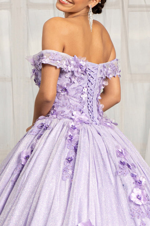 Elizabeth K GL1971: Ball Gown with 3D Floral Glitter Embellishments