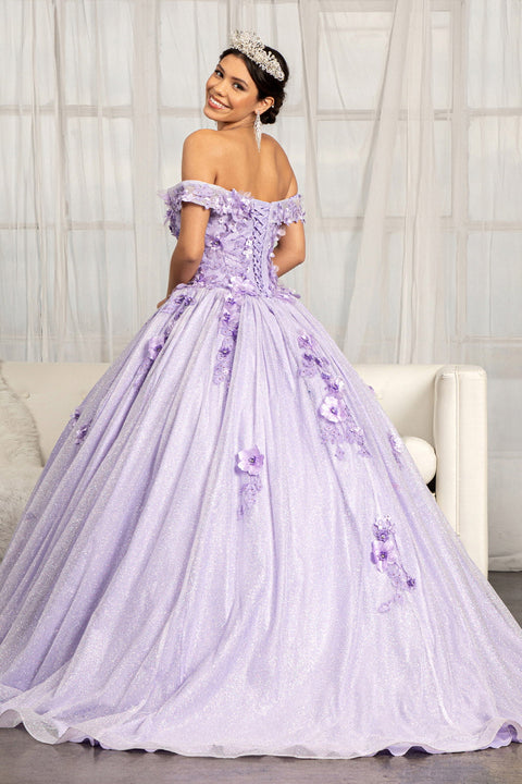 Elizabeth K GL1971: Ball Gown with 3D Floral Glitter Embellishments