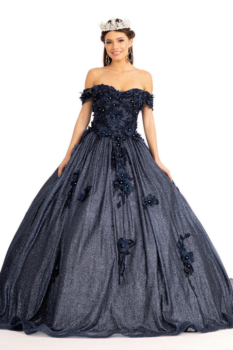 Elizabeth K GL1971: Ball Gown with 3D Floral Glitter Embellishments