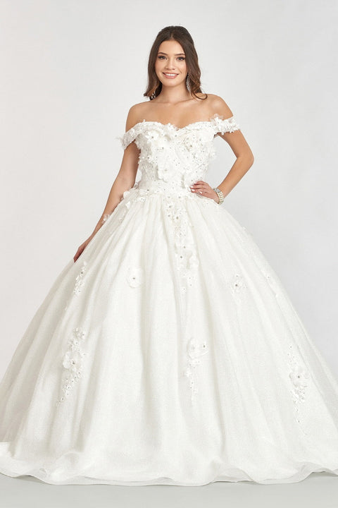 Elizabeth K GL1971: Ball Gown with 3D Floral Glitter Embellishments