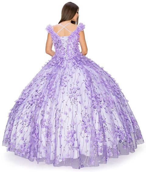 Off Shoulder 3D Floral Ball Gown by Cinderella Couture 8021J