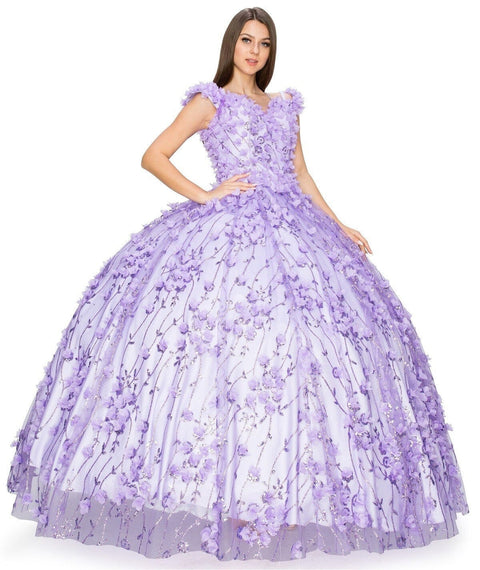 Off Shoulder 3D Floral Ball Gown by Cinderella Couture 8021J