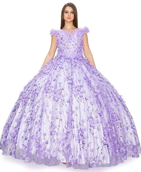 Off Shoulder 3D Floral Ball Gown by Cinderella Couture 8021J