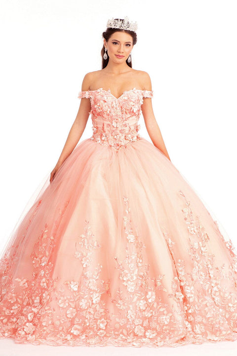 Elizabeth K GL1960: Off-Shoulder Ball Gown with 3D Floral Detailing