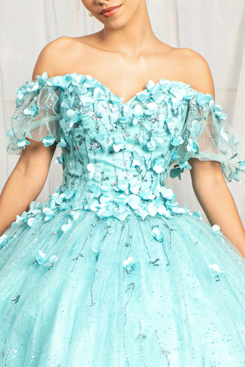 Elizabeth K GL1975 3D Off-Shoulder Floral Ball Gown