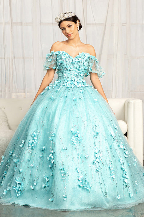 Elizabeth K GL1975 3D Off-Shoulder Floral Ball Gown