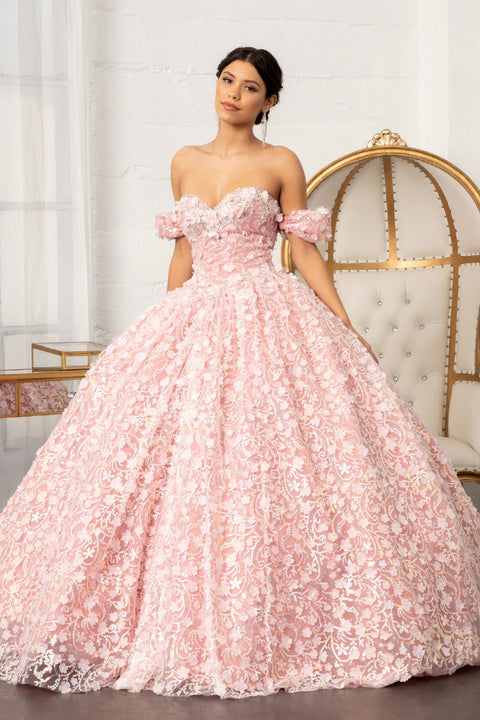 Elizabeth K GL3019 3D Floral Off-Shoulder Ball Gown
