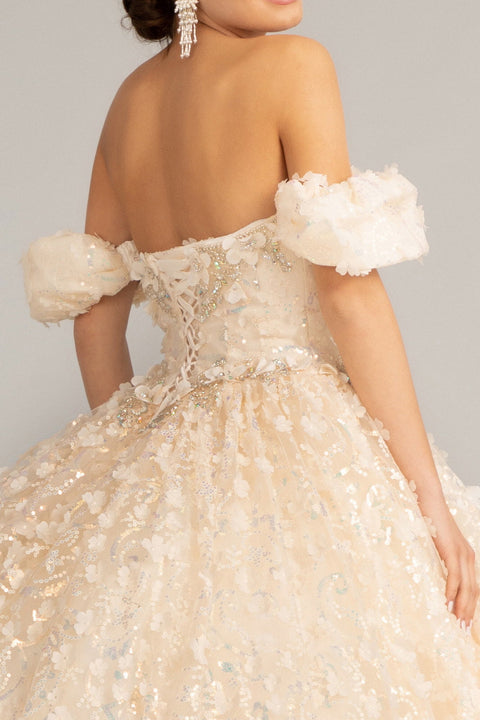 Elizabeth K GL3019 3D Floral Off-Shoulder Ball Gown