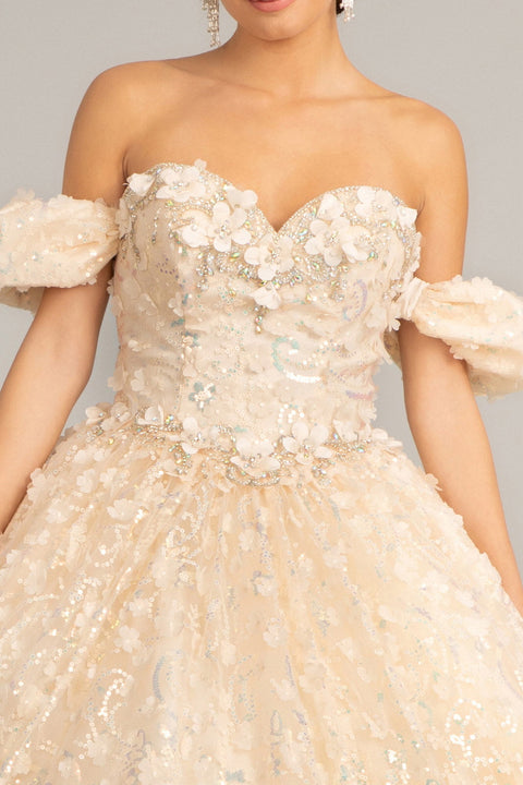 Elizabeth K GL3019 3D Floral Off-Shoulder Ball Gown