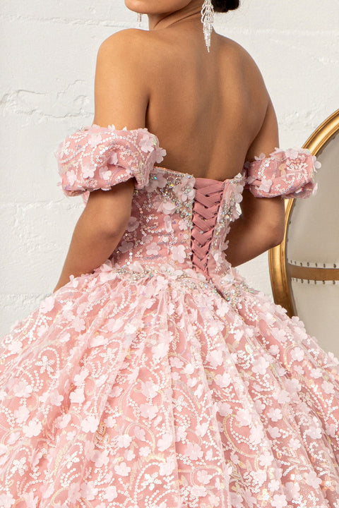 Elizabeth K GL3019 3D Floral Off-Shoulder Ball Gown