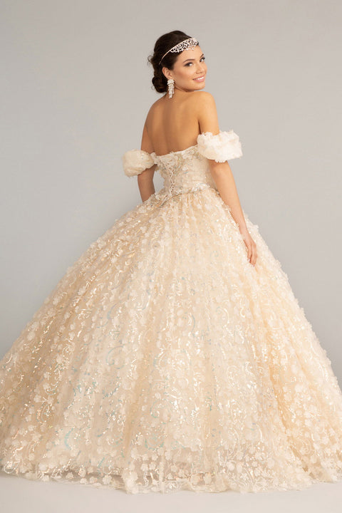 Elizabeth K GL3019 3D Floral Off-Shoulder Ball Gown