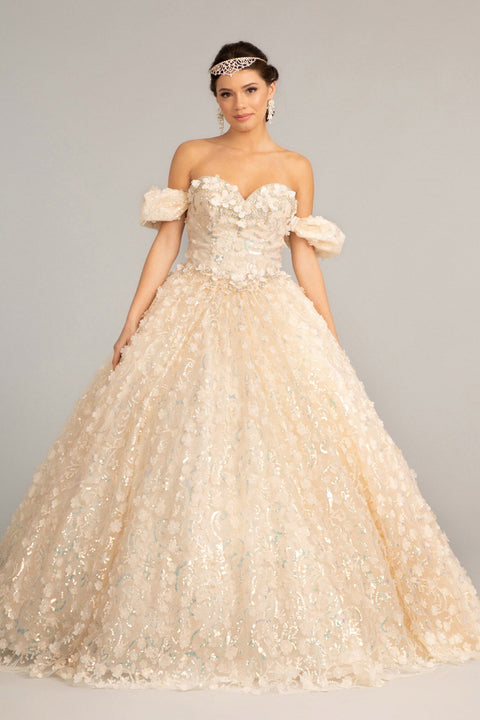 Elizabeth K GL3019 3D Floral Off-Shoulder Ball Gown