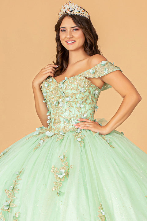 Elizabeth K GL3102 3D Off-Shoulder Floral Ball Gown