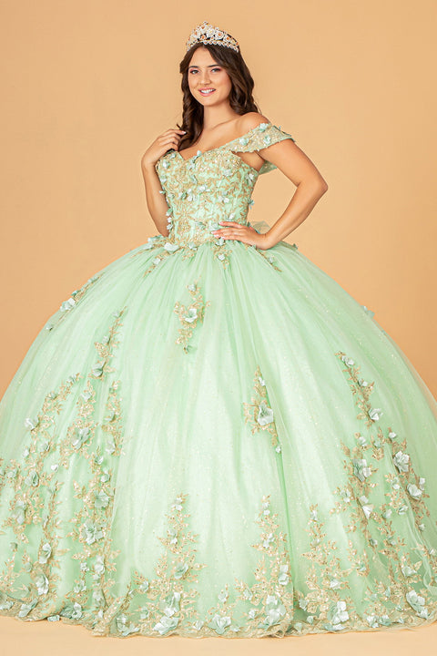 Elizabeth K GL3102 3D Off-Shoulder Floral Ball Gown