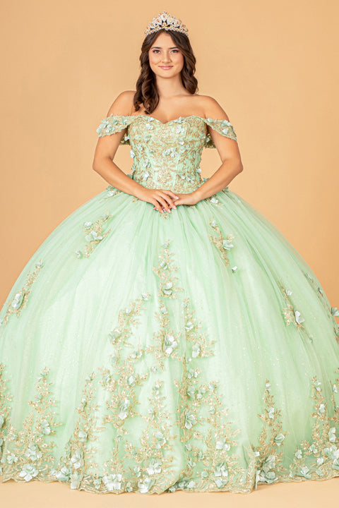 Elizabeth K GL3102 3D Off-Shoulder Floral Ball Gown