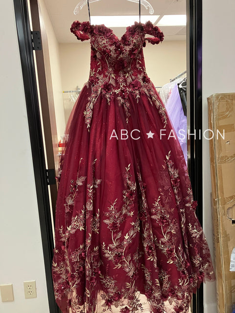 Juliet 1447: Off-Shoulder Ball Gown with 3D Floral Detailing