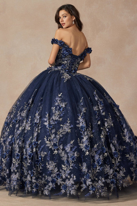 Juliet 1447: Off-Shoulder Ball Gown with 3D Floral Detailing