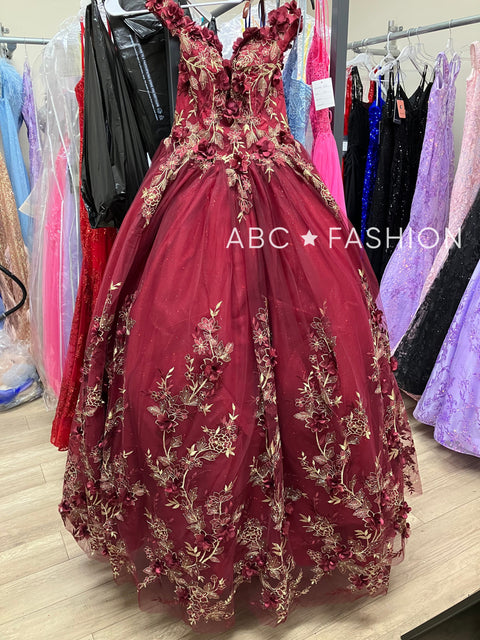 Juliet 1447: Off-Shoulder Ball Gown with 3D Floral Detailing