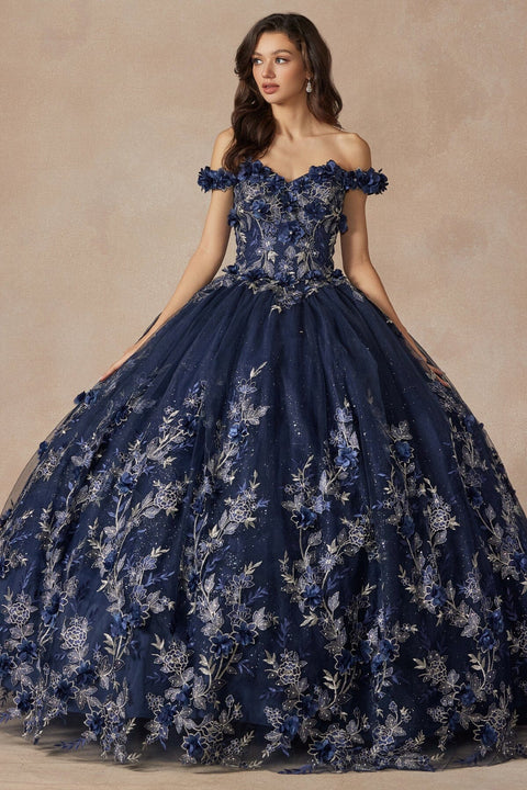 Juliet 1447: Off-Shoulder Ball Gown with 3D Floral Detailing