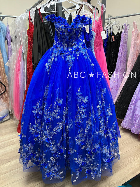 Juliet 1447: Off-Shoulder Ball Gown with 3D Floral Detailing