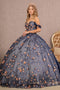 Off Shoulder 3D Floral Glitter Ball Gown by Elizabeth K GL3106