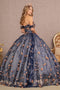 Off Shoulder 3D Floral Glitter Ball Gown by Elizabeth K GL3106