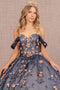 Off Shoulder 3D Floral Glitter Ball Gown by Elizabeth K GL3106