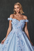 Glitter Ball Gown with 3D Floral Off Shoulder by Juliet 1433