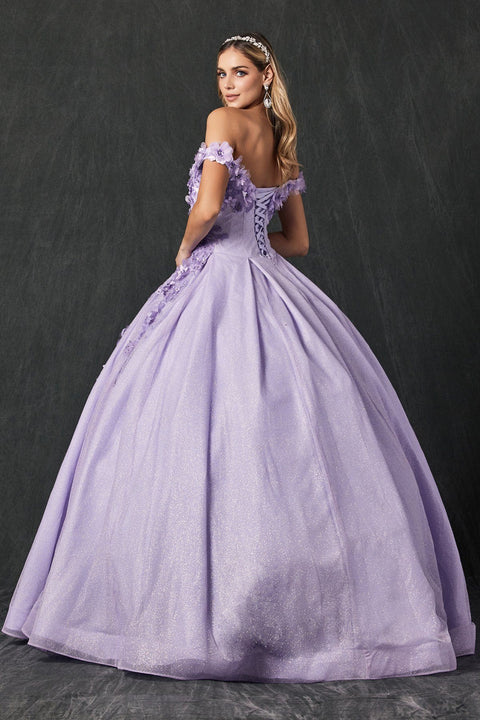 Glitter Ball Gown with 3D Floral Off Shoulder by Juliet 1433