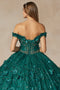 Off Shoulder Glittery with 3D Floral Ball Gown by Juliet 1443
