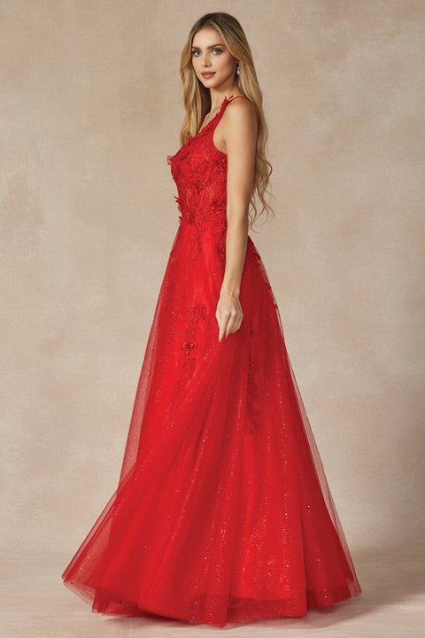 Juliet 298: A-line Gown with 3D Floral Detailing and One-Shoulder Design
