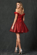 The Juliet 861 is a captivating 3D floral short off-shoulder dress