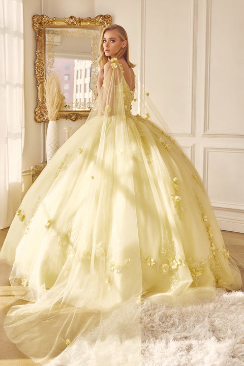 Floral Sleeveless Cape Ball Gown in 3D by Juliet 1436
