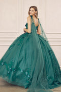 Floral Sleeveless Cape Ball Gown in 3D by Juliet 1436