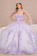 Elizabeth K GL3103: Strapless Cape Ball Gown with 3D Floral Appliques