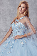 Floral Strapless Cape Ball Gown in 3D by Juliet 1435