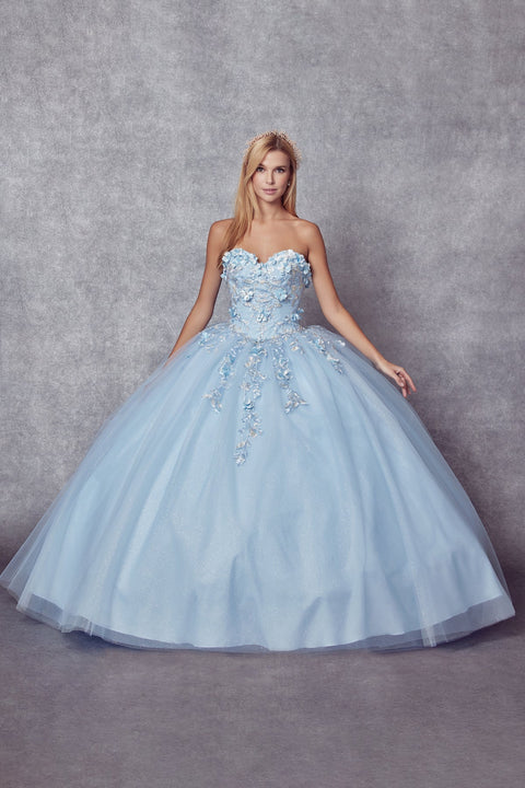 Floral Strapless Cape Ball Gown in 3D by Juliet 1435