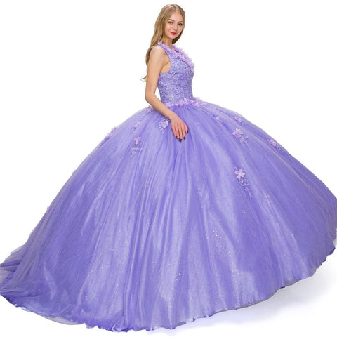 V-Neck 3D Floral  Ball Gown by Cinderella Couture 8025J