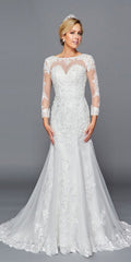 Deklaire Bridal 435 Long Length Sleeve A-Line Wedding Gown Beaded Lace