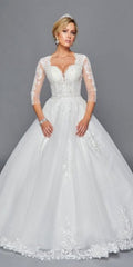Lovely LA Bridal 436 Mid-Length Sleeve A-Line Wedding Gown V-Neckline Beaded Lace