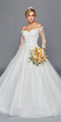 Lovely LA Bridal 437 Long Sleeve A-Line Wedding Gown Off Shoulder Beaded Lace