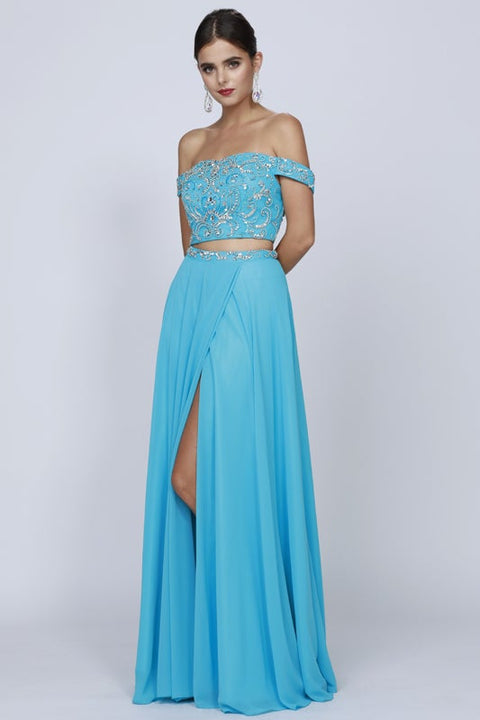 Two Piece Off Shoulder A-line Gown by Juliet 680