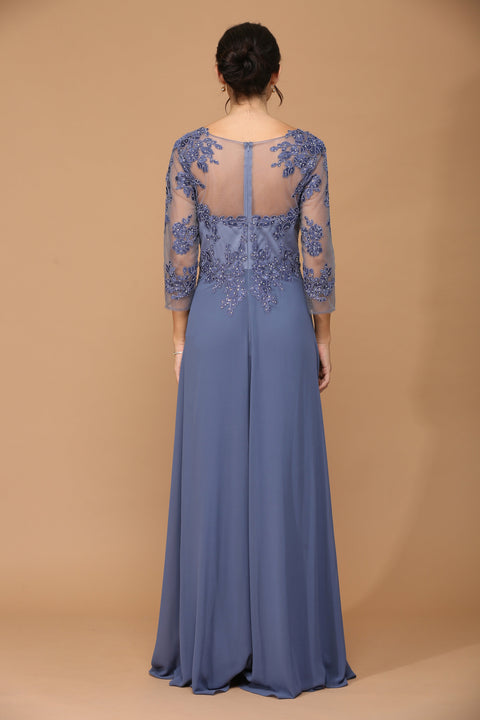 Long Mother of the Bride Formal Chiffon Dress with Sleeves