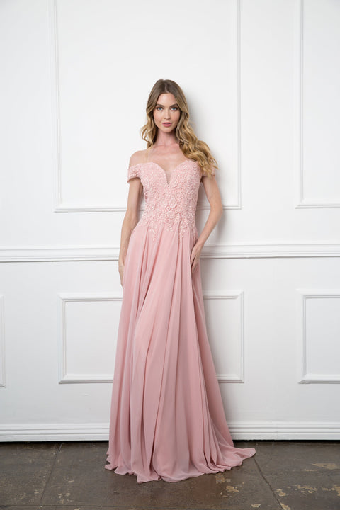 Off Shoulder Formal Chiffon Evening Prom Dress